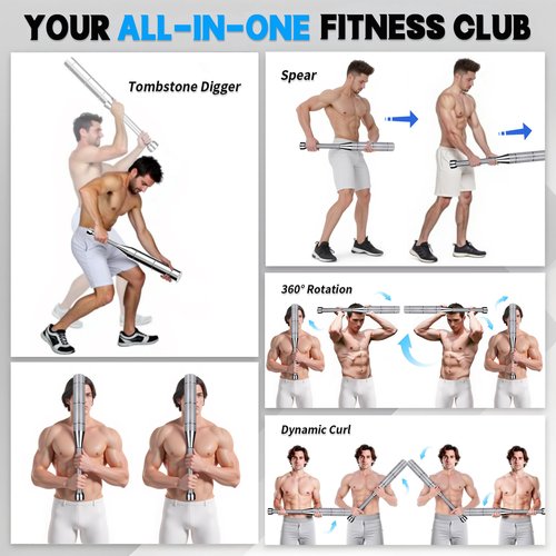 Adjustable Macebell Clubbell, 6-in-1 Indian Club Weighted for Strength Training (6.5/9/11/13/15/17.5LBs), Shoulder & Grip Workouts, Progressive Weight System