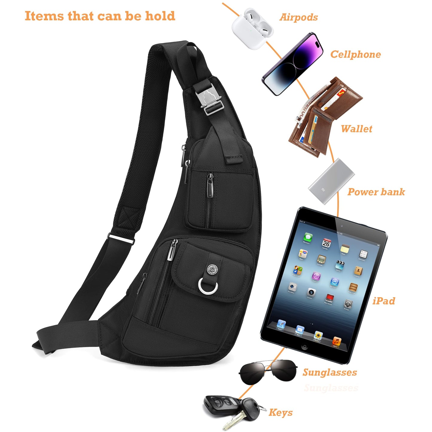 NICGID Sling Bag Chest Shoulder Backpack Crossbody Bags Casual Daypack for Men Women (Black-014)