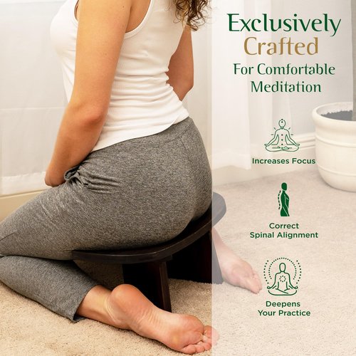 MONK & LLAMA Meditation Bench Standard - Kneeling Bamboo Bench with Foldable Legs & Cushion — Perfect Kneeling Stool Ergonomic Bamboo Yoga Bench for Extended Practice - Includes Carrying Bag