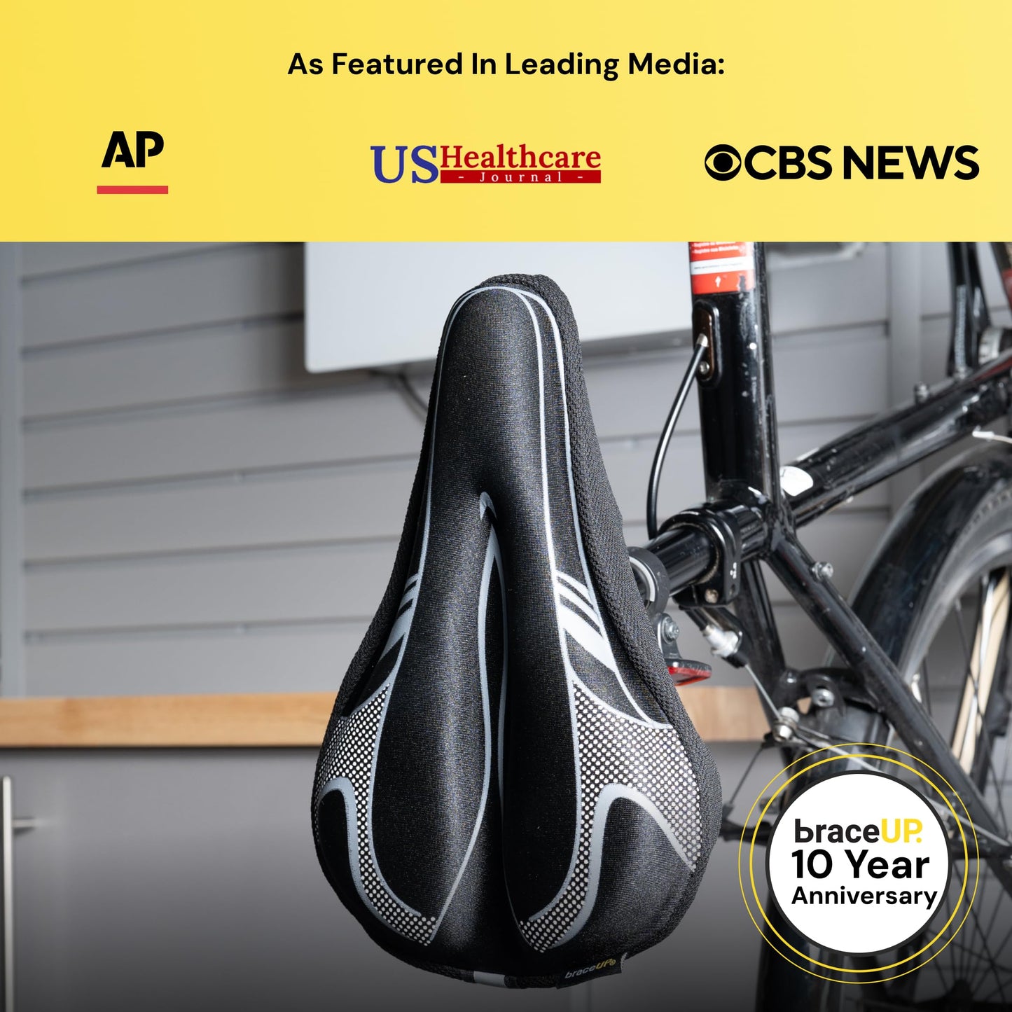BraceUP Gel Bike Seat Cover for Women & Men, Padded Bicycle Seat Cushion with Extra Thick Silicone Sponge, Anti-Slip Design, for Stationary, Spin, and Indoor Cycling Bikes