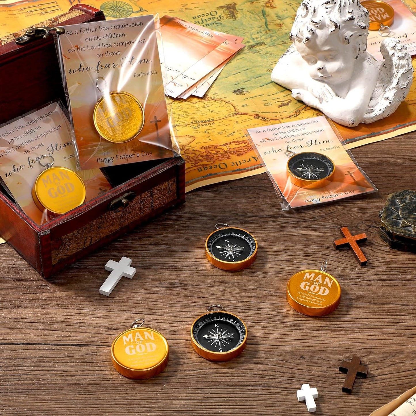 20 Sets Compass Bulk Father Bible Verse Mini Compass Man of God Religious Cards Christian Cards and OPP Bags for Dad Pastors Gifts Church Nautical Travel Themed Party Decor