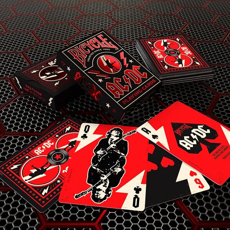 AC/DC Bicycle Playing Cards - Red/Black Deck with Angus Young Art & Lightning Back