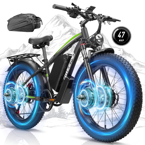 Qweepei Peak 5000W Dual Motor Ebike,52V 32AH Battery Electric Bike for Adults Fast 47MPH 100 Miles Long Range E Bike with Rear Bag 24Inch Fat Tire Commuter Electric Bicycle for Men Women UL Certified