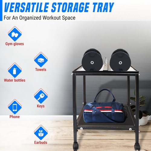 Large Compact Dumbbell Rack & Dumbbell Stand W/Storage Tray—Heavy-Duty Weight Rack Folds Flat for Easy Storage & 150 LB Capacity of Dumbbell Rack ; Use Expandable Dumbbells for Home Gym