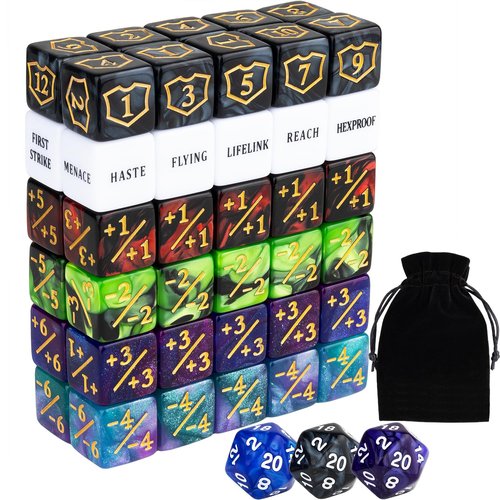63 PCS Abilities Keyword Magic Counter Dice MTG Counters Dice Set Life Buff Tokens D6 Dice Compatible with MTG, TCG, Card Gaming Accessories