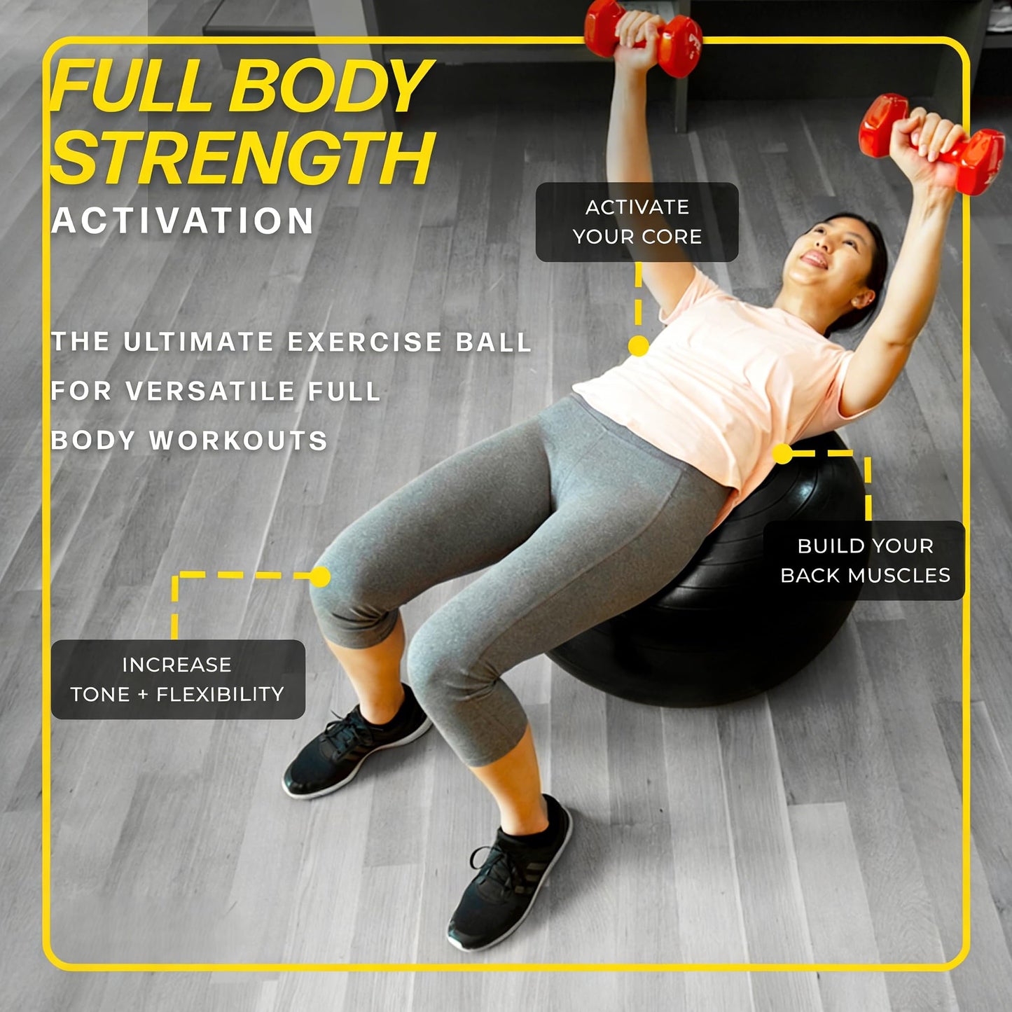 Miloll Exercise Ball - Yoga Ball Anti-Burst and Slip Resistant, for Fitness, Pregnancy, Stability, Balance, Core Workout - Training Ball w/Quick Pump - Office, Home, Gym