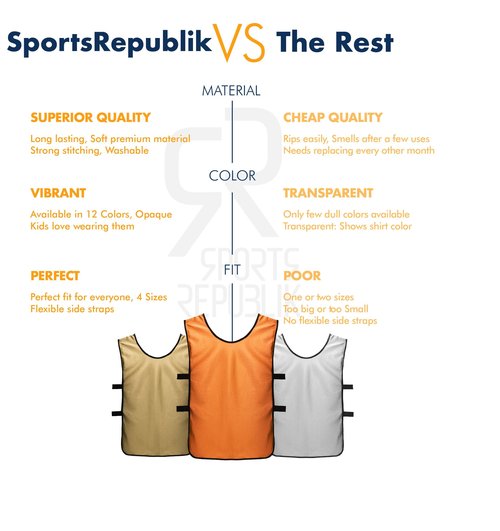 SportsRepublik Pinnies Scrimmage Vests for Kids, Youth and Adults (12-Pack) - Soccer Pennies