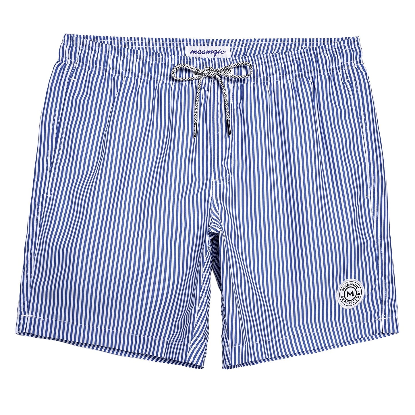 maamgic Mens Swim Trunks Quick Dry Swim Shorts with Mesh Lining Funny Swimwear Bathing Suits 7inch Blue Striped Small