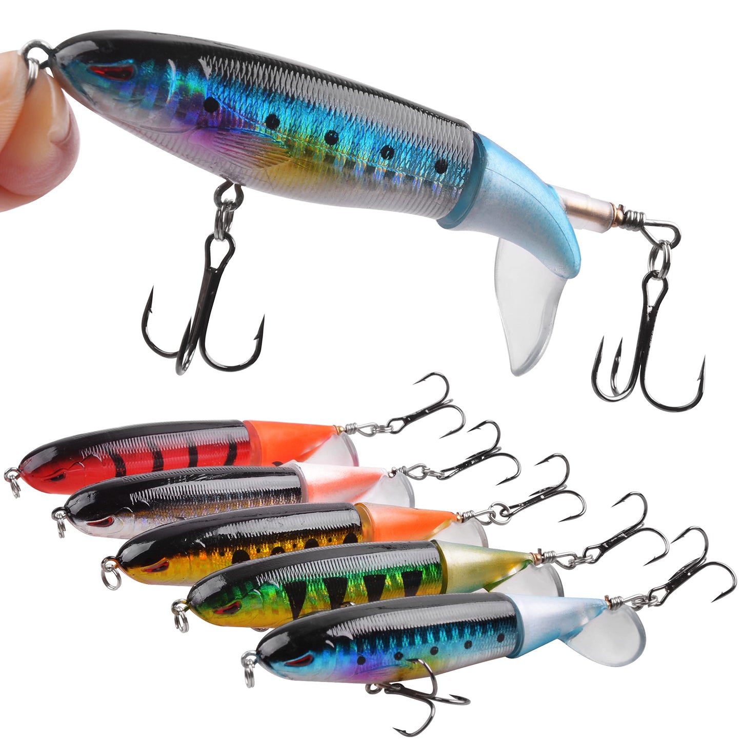 Bass Fishing Lures Set,Plopping Minnow Lure with Floating Rotating Tail Freshwater Artificial Hard Baits Swimbait Slow Sinking Lures for Trout Pike Walleye
