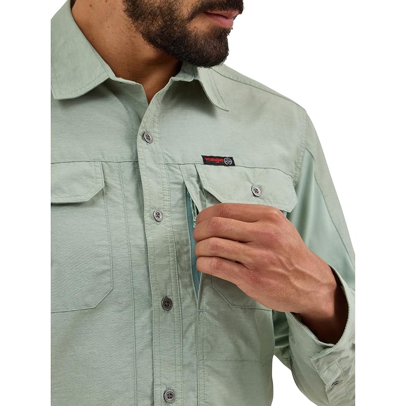 ATG by Wrangler Iceberg Green Medium Moisture-Wicking Long Sleeve Shirt with Convertible Sleeves