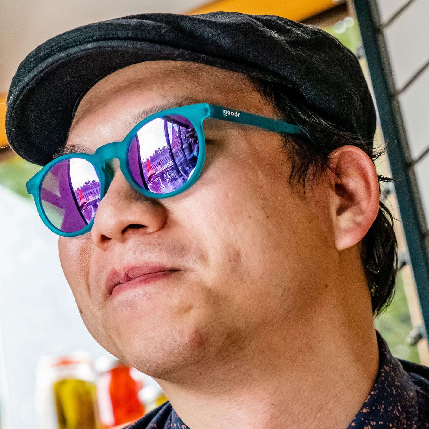 goodr I Pickled These Myself Polarized Round Sunglasses for Men & Women, Small Sized (Circle G), Teal Translucent Frames with Purple Pink Mirrored Reflective Lens, UV400 Protection, No Slip, No Bounce
