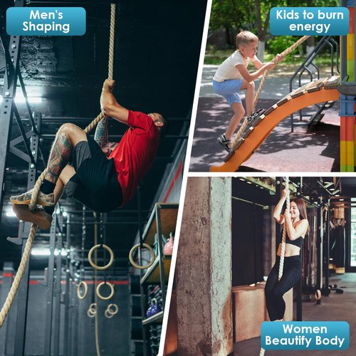 Gym Climbing Rope, 1.5 Inch Diameter 10FT 15FT Gym Fitness Rope for Strength Training, Workout Exercises Climbing Rope for Adults Outdoor or Home Indoor(10FT)