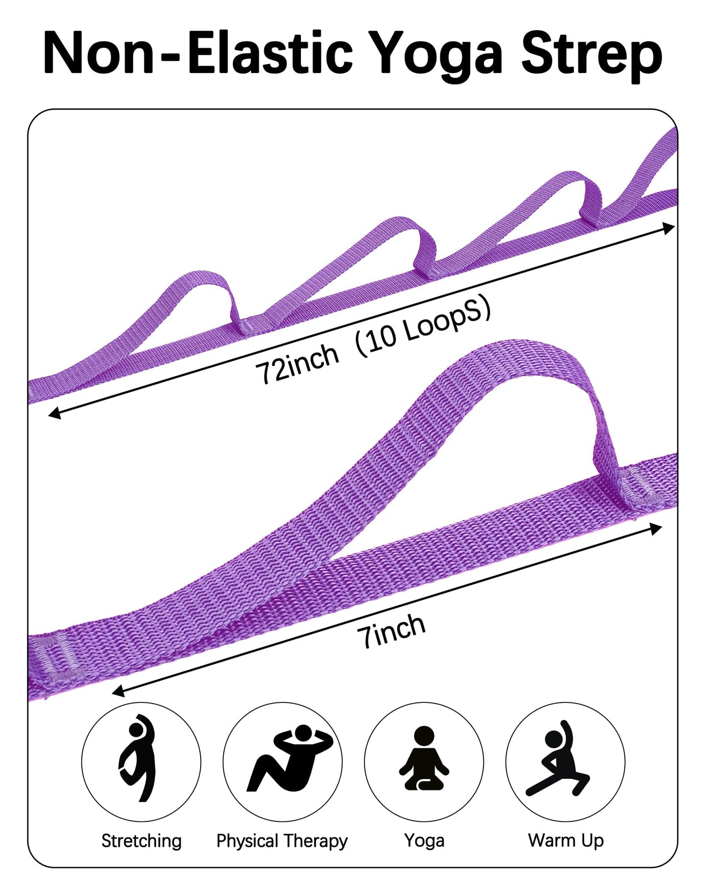 10 Loop Yoga Stretching Strap for Physical Therapy - Non Elastic Exercise Band for Pilates, Yoga, Stretching for Women & Men