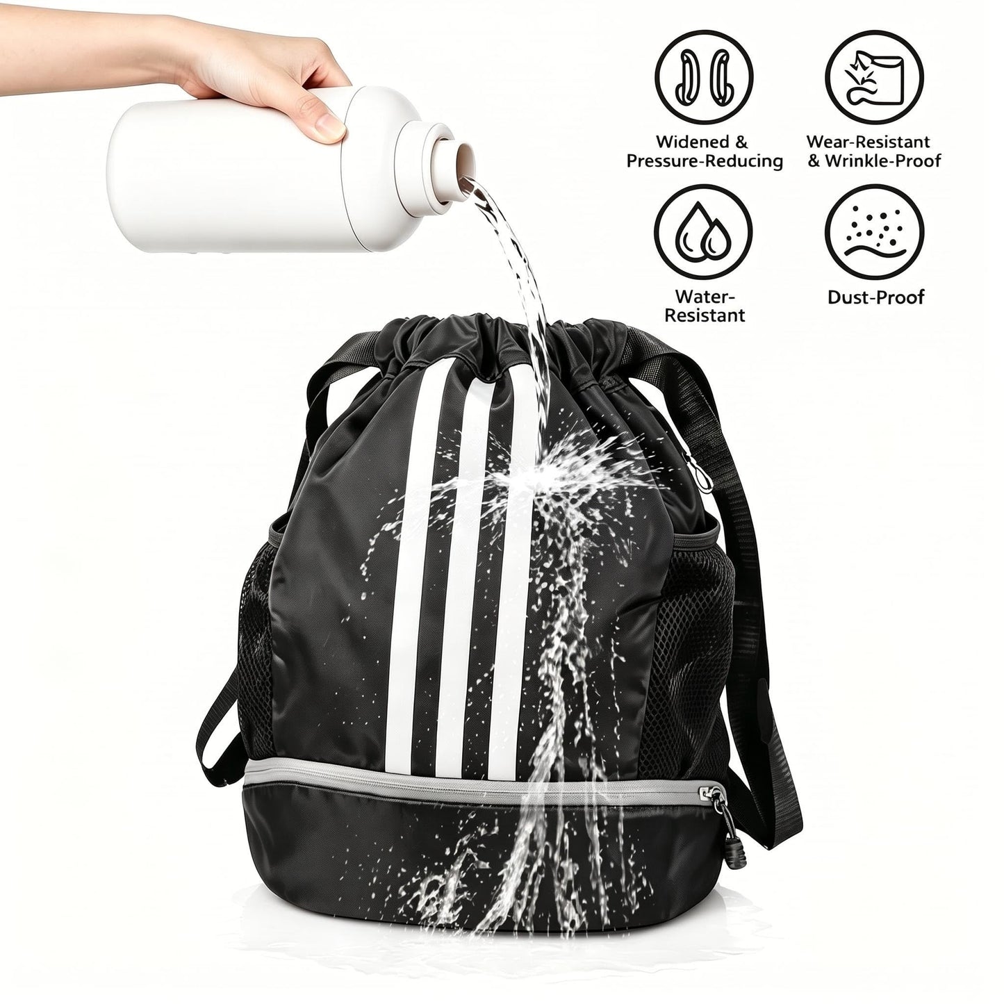 Champhox Soccer Bag, Youth Soccer Basketball Bag with Compartments Drawstring Backpack for Football Volleyball Gym Training (Black)