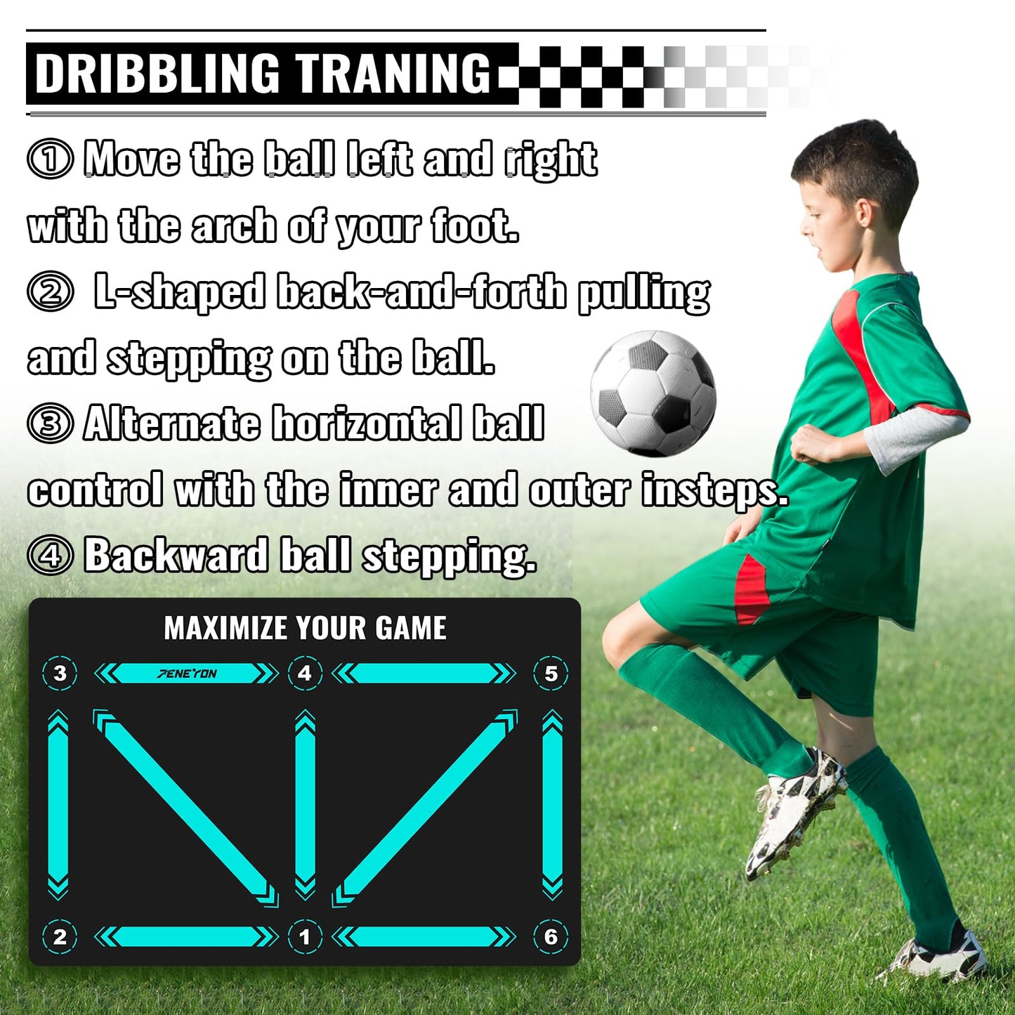 Soccer Training Equipment,Soccer Training Mat Improve Strength,Agility and Coordination,Anti-Slip Silent Absorption Soccer Footwork Training Mat,Soccer Trainer for Indoor/Outdoor Drills (Training Set 35*23 IN)
