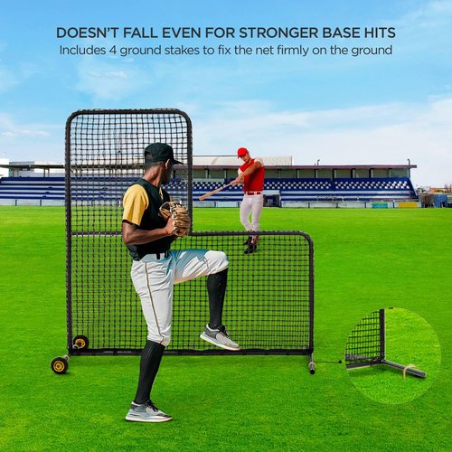ZivPlay L Screen Baseball Screen Pitching Screen for Batting Cage Pitcher Protection 7x7 ft Protector Net Includes Portable Carry Bag Training Ball