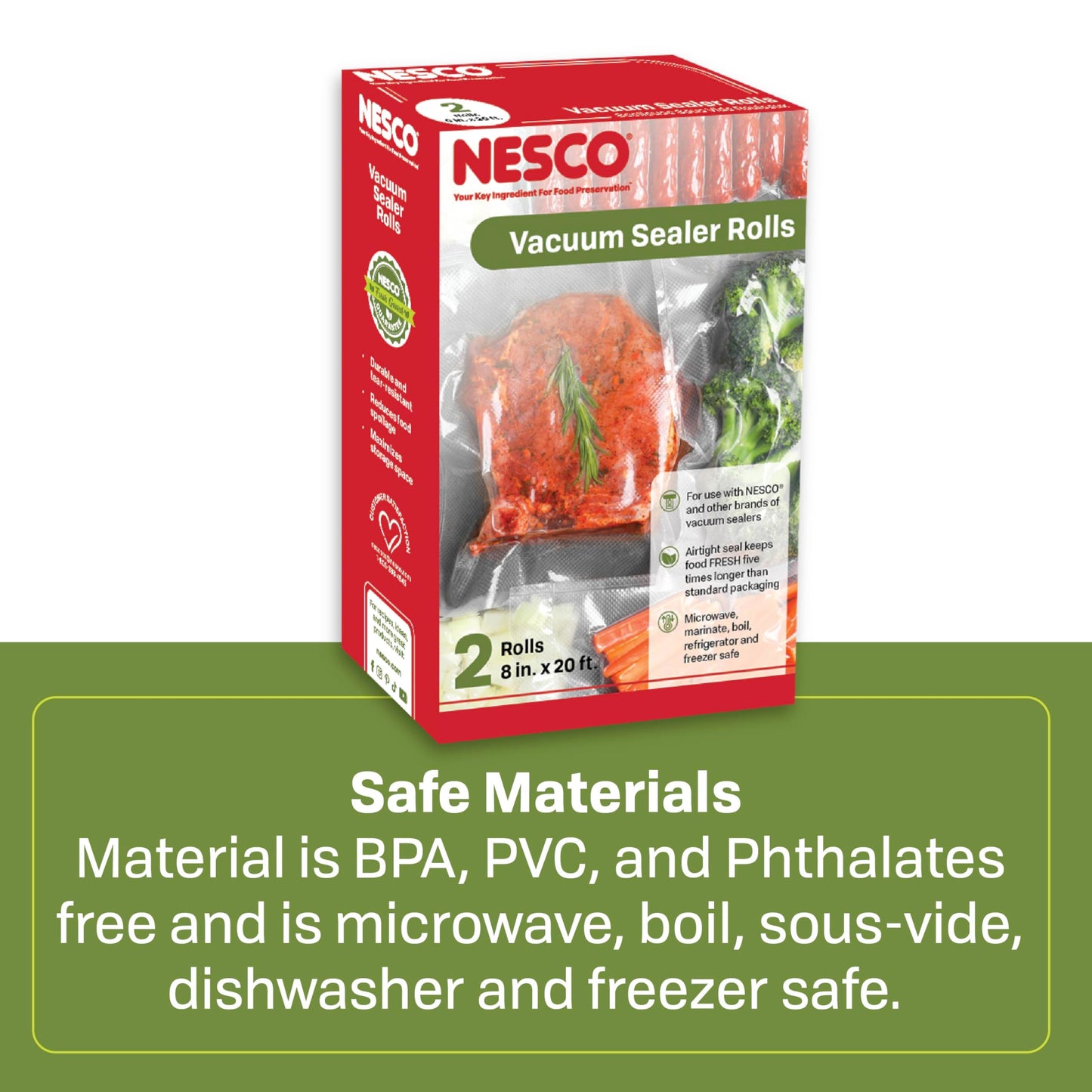 NESCO VS-03R Vacuum Sealer Bags for Home Food Storage, Liquid‑Friendly Bags Safe for Microwave and Sous‑Vide Cooking