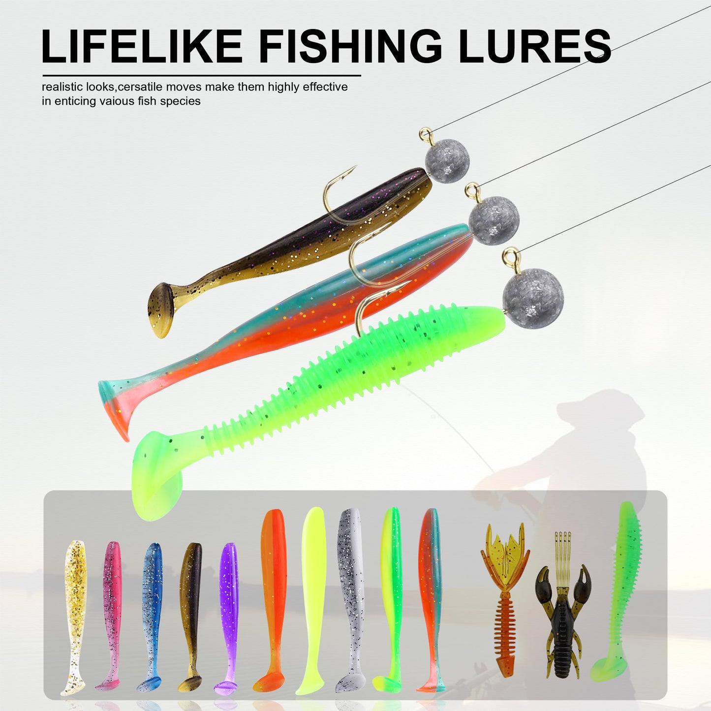 Tbbure 220 Pcs Fishing Lures Equipment Tackle Gear Box for Bass, Fish Kit with Soft Lures,Hooks, Accessories Tools,Frog,Worms,Plastic Bait, Swimbait,Crappie Jigs,Crankbaits, Gifts for Men