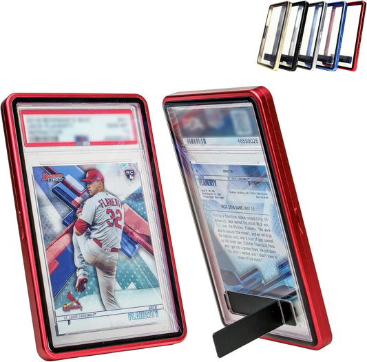2-in-1 Magnetic Metal Slab Bumper Case for PSA/CGC Slabs with Built-in Stand (Protect + Display) - Soft Gold | Slab Case for PSA | Graded Card Display | Slab Mags for PSA/CGC- Soft Gold