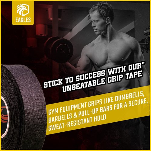 EAGLES Hockey Tape Multipurpose Cloth Tape Roll for Lacrosse Baseball & Softball Bats, Rackets, Pullup Bars, Gardening Tools, Sports Gift Perfect for Wrist, Ankle, Foot, Knee and Hand Taping (Black)