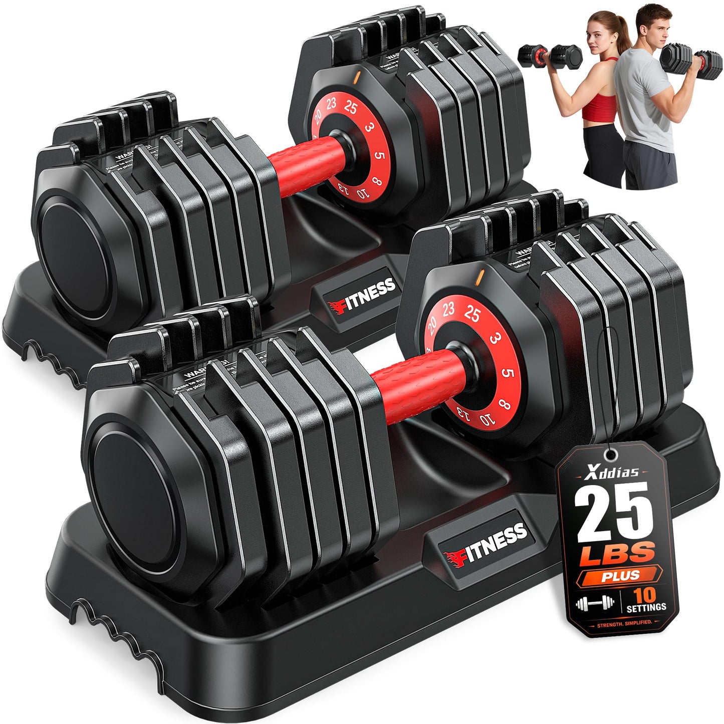 XDDIAS Adjustable Dumbbell Set for Home Gym Workout (25LB Pair)