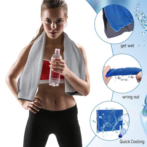 BBTO 100 Count Cooling Towel - Microfiber Cold Sports Sweat Rags Neck & Face Breathable Ice Chilly Towel for Gym Yoga Golf Workout Beach Accessories(Blue Gray,32 x 12 Inch)