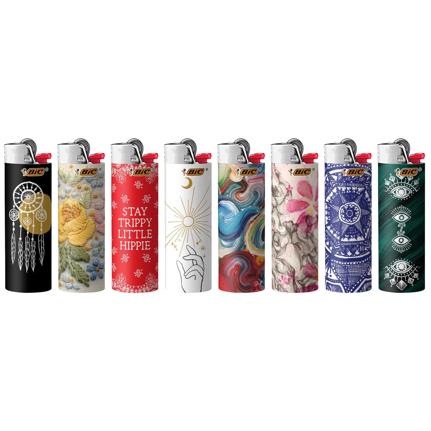 BIC Pocket Lighter, Special Edition Bohemian Collection, Assorted Unique Pocket Lighter Designs, 8-Pack (Colors May Vary)