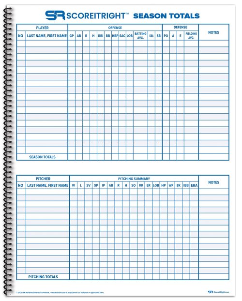 Score It Right Little Blue Baseball/Softball Scorebook – Premium Score Keeping Book – 16 Player - 24 Game Scorebook with Pitch Count, Individual Player Stats, Batting Average Chart - 9.25" x 12"