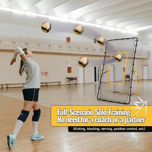 Adjustable Volleyball Rebounder Net 4x7 ft, Portable Bounce Back Volleyball Training Equipment, with Handbag, 2 Sandbags, 4 Metal Stakes for Lacrosse Rebound, for Lacrosse, Baseball, Soccer Practice