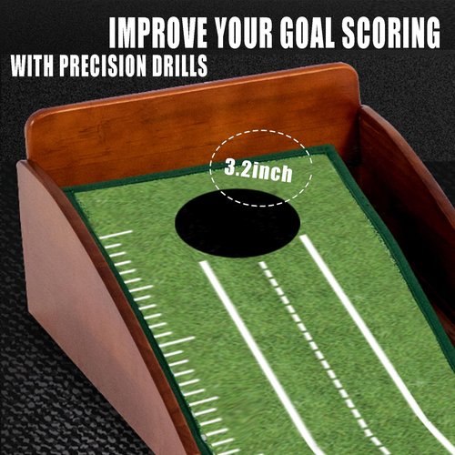 YOUCZON Putting Green Indoor, No Hump Golf Mat with Auto Ball Return - Easy to Fold Solid Wood Base, Luxurious Velvet Surface - Ideal for Home or Office and Golfers (Light Green 1 Hole)
