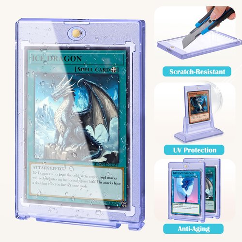 Magnetic Card Holders for Trading Cards, 35pt Acrylic Baseball Card Holders Display Case Fit for Sports Cards, TCG MTG Cards, Hard Plastic Card Protectors with Card Stands (1 Holder & 1 Stand)