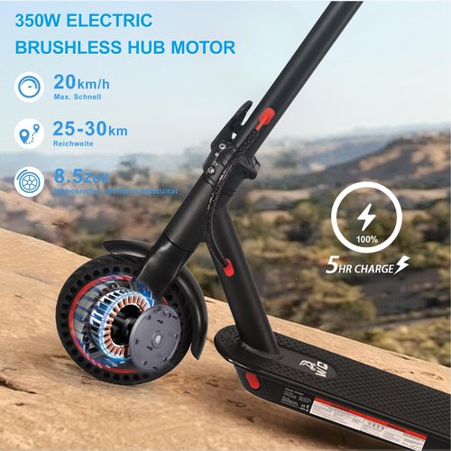 Adults Electric Scooter ，8.5"/10" Tires, 19/22Mph, 350W/500W Motor, 21-28 Miles Range, Folding E-Scooter with Dual Suspension and Braking System with App Control (W4-7.8Ah-350W)