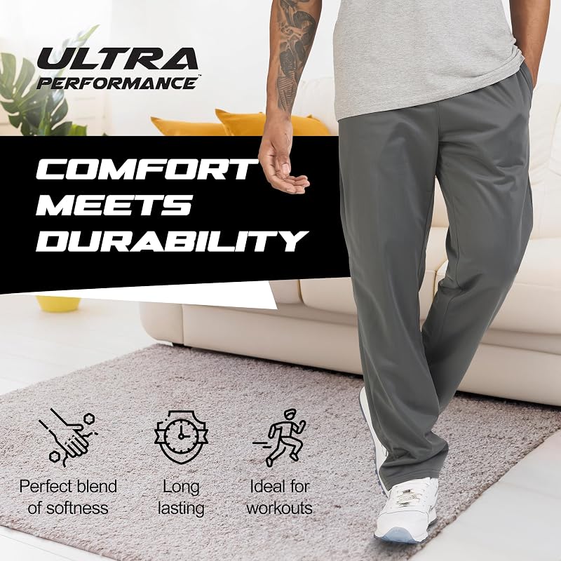 Ultra Performance Men’s Tricot Sweatpants 3-Pack - Black, Charcoal, Grey, Large