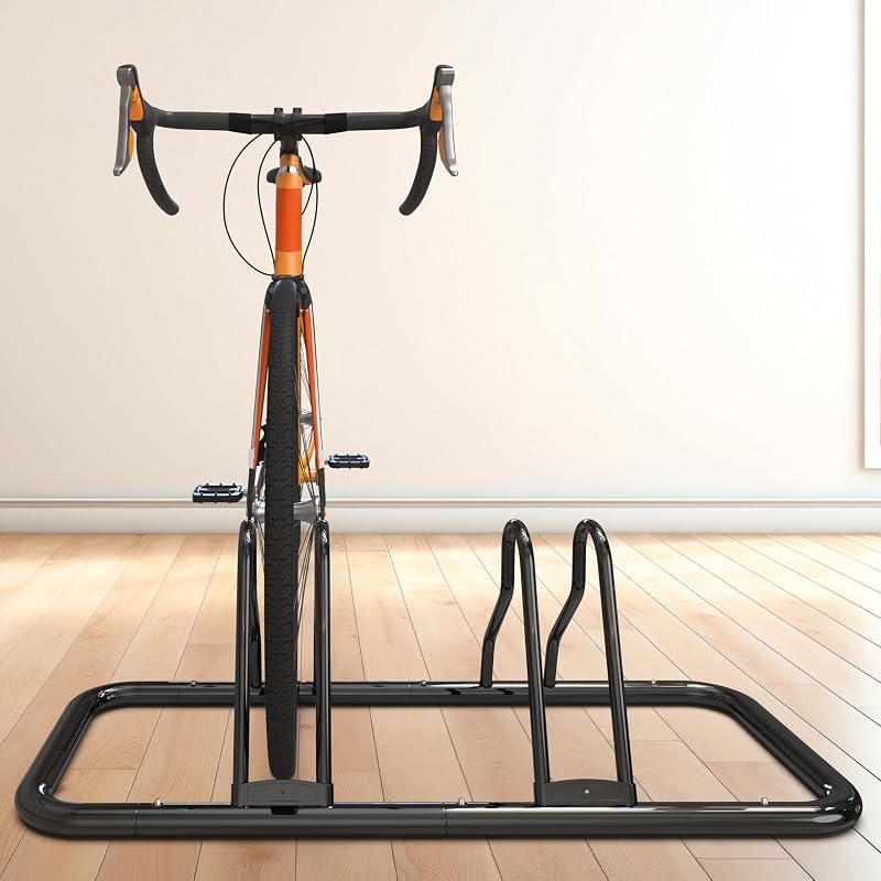 2-Bike Adjustable Floor Storage Rack - Black by Simple Houseware (Variation: Black+2-Compartment)