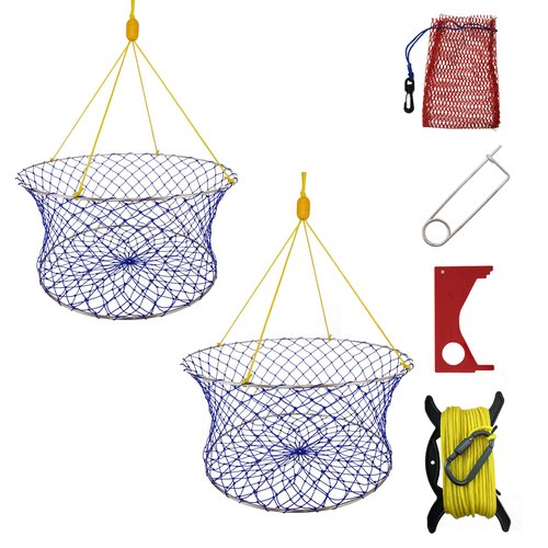 LUPUSH Crab Ring Trap Kit 2 Sets – Heavy-Duty Crab Net with 100ft Rope, Bait Bag, Clip & Ruler – 24” Stainless Steel Two-Ring Crab Trap for Dock & Pier Crabbing – Complete Recreational Crabbing Gear