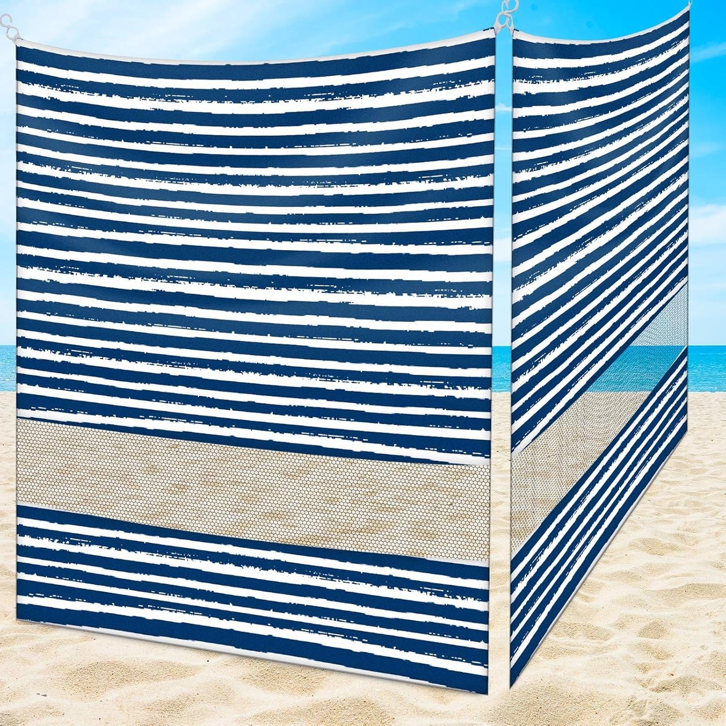 2 Pcs 6x6 Inch Beach Cabana Sidewall with Sand Pockets, Waterproof Portable Beach Shelter, Easy to Set up Canopy, Shade with UPF 50+ UV Protection for Kids Family Friends(Sailor Stripes)
