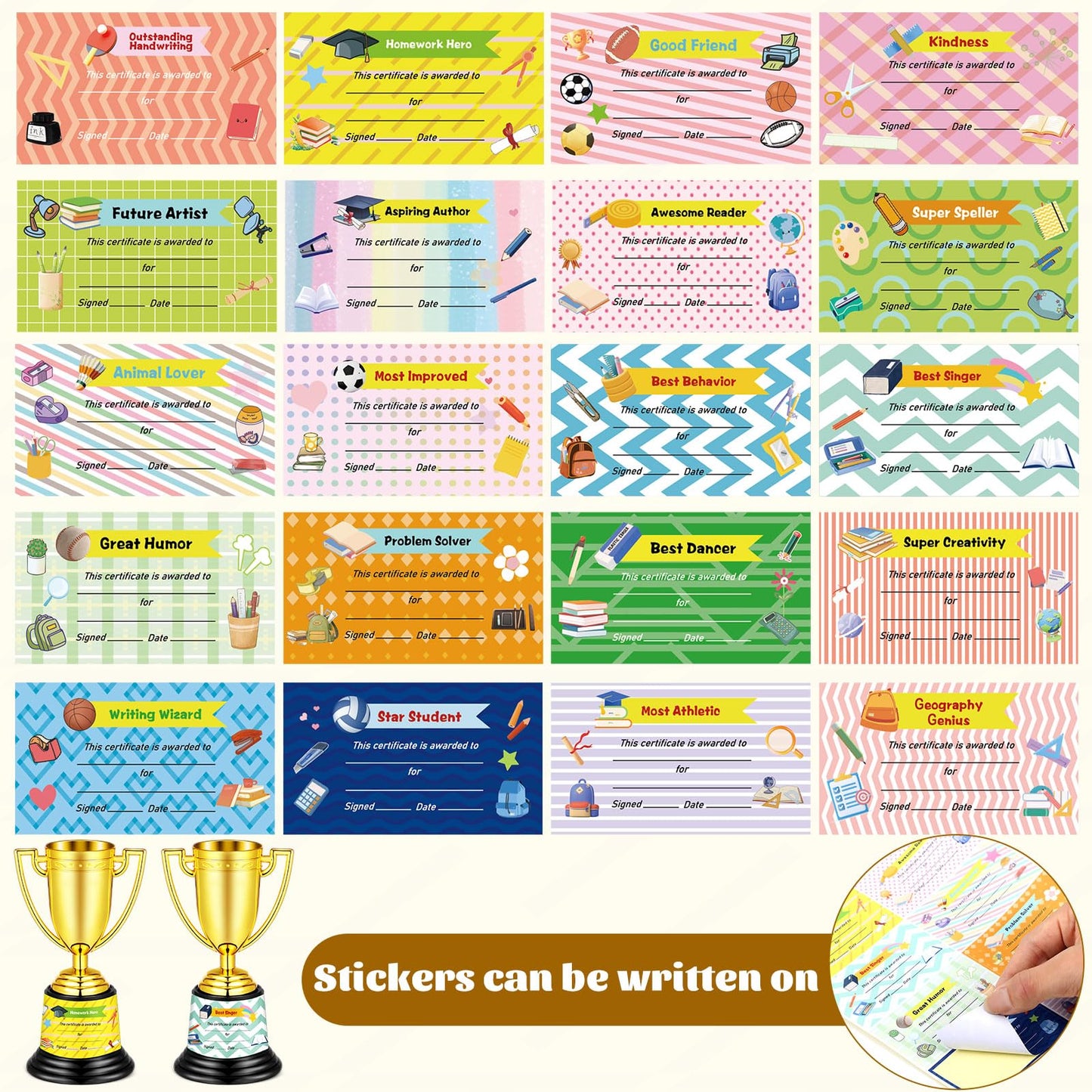 12 Pcs Bulk Mini Trophies 5.7 Inch Plastic Gold Trophy Cups with Award Certificates Stickers for Student Recognition Rewards End of Year Sports Tournament Winning Prizes Party Favor Competition Office