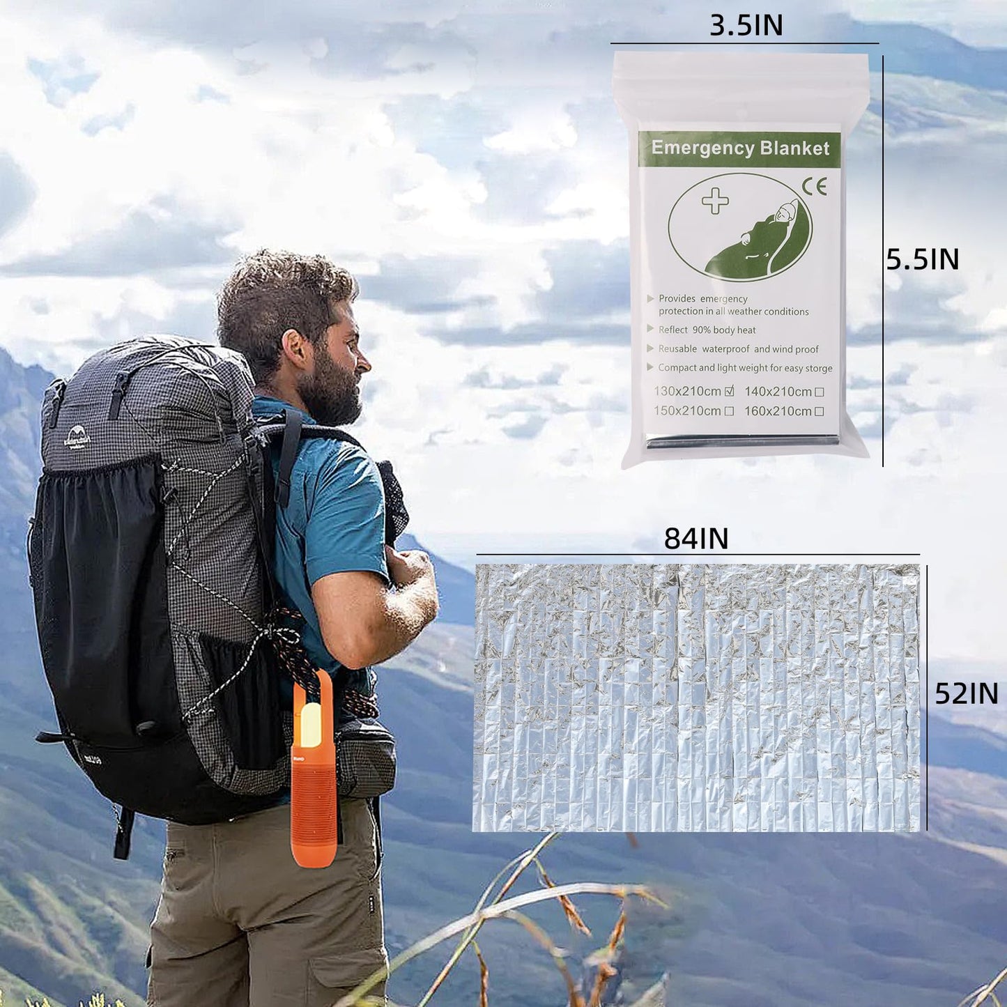 4 Pack Emergency Blanket, Premium Mylar Bankets, Thermal Blanket for Camping, Space Blankets Survival, Foil Blankets for Warmth, Heat Reflective Blanket for Outdoors, Hiking, Marathons, First Aid