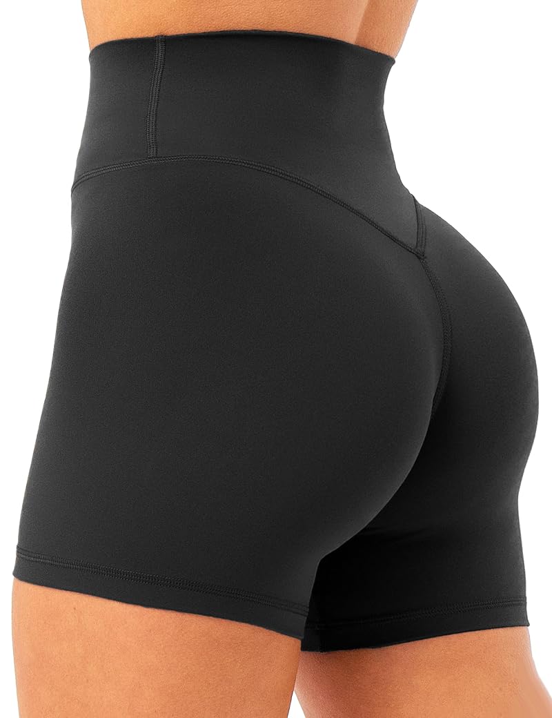 Unthewe Women's 4.5'' High-Waisted Biker Shorts - Squat Proof, Tummy Control (Black, Medium)