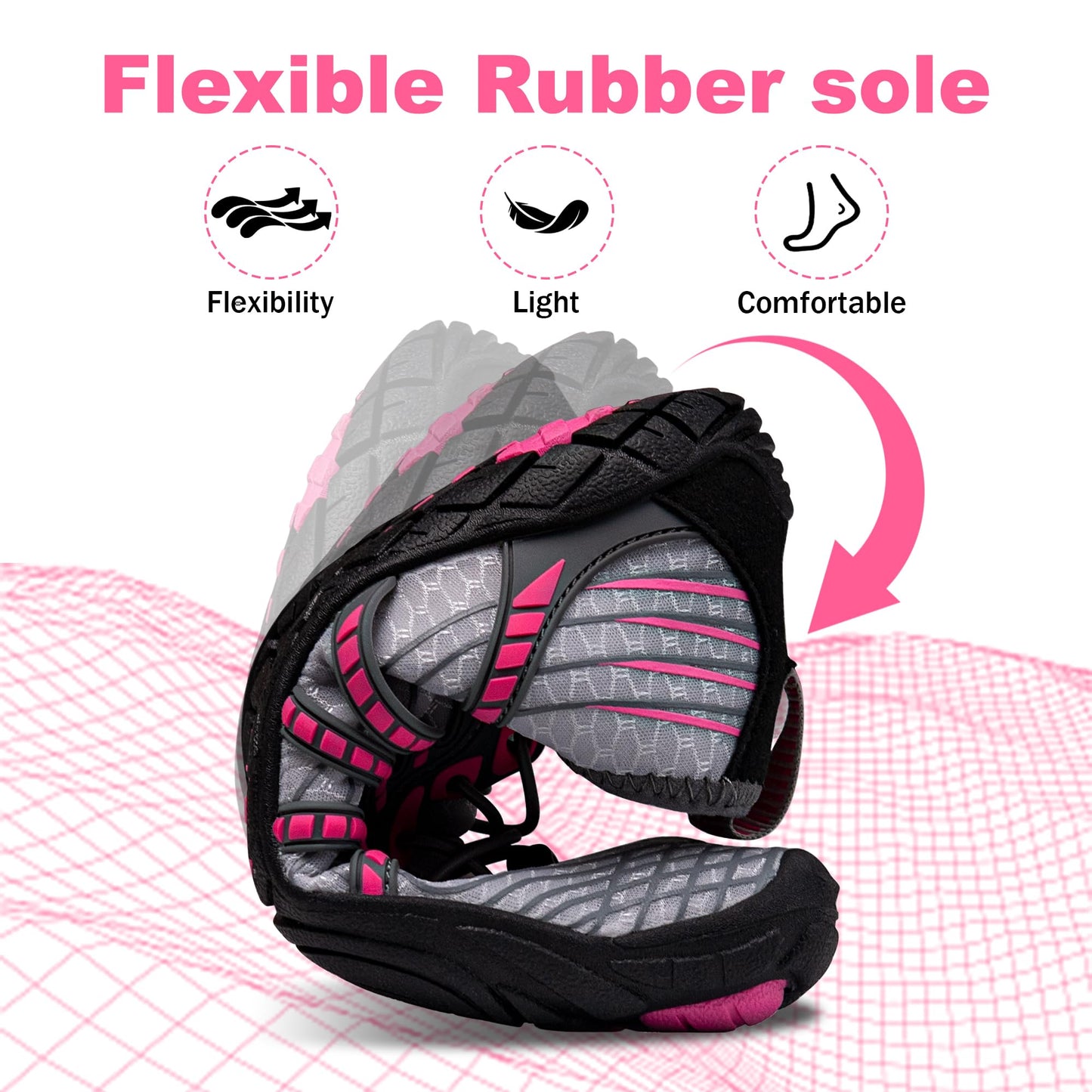 Water Shoes for Women Men, Quick Dry Barefoot for Workout, Hiking, Walking, Yoga, and Water Sports, Lightweight, Non-Slip, Athletic River Shoes for Outdoor Sports and Exercise Gray/Pink