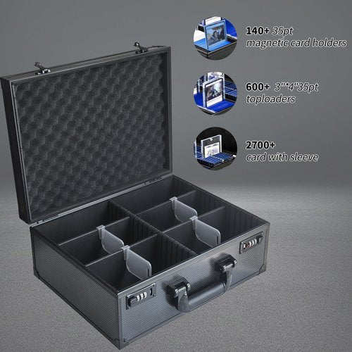SUGOOE Toploader Card Storage Box for 3’’ X 4’’ 35pt Rigid Cards, Combination Lock Storage Box with 6 Removable Dividers, Sports Card Case
