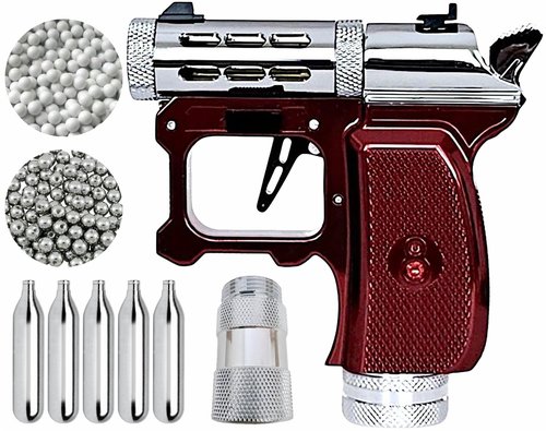 Hawki Gem CO2 .177 Cal Air Pistol Red Ruby Edition, Self-Defence, 1-Shot, 400+ FPS, Single Action with Adapter, 5X CO2 Cylinders (12g), 100x Steel BBS (.177 Cal), 100x Airsoft BBS (6mm) Bundle