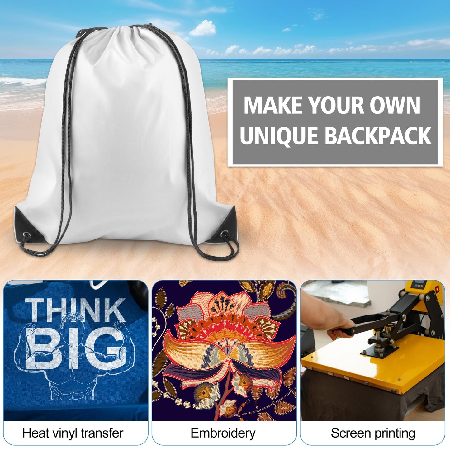KUUQA 12 Pcs Drawstring Backpack Bags Bulk White Drawstring Bag Foldable Gym Bag Sports Cinch Sack String Backpack Storage Bags for Women Men Shopping Gym Travel Sports