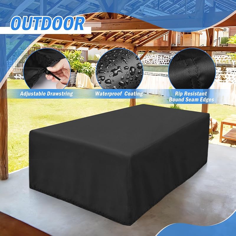 POMER 8FT Pool Table Cover 102x53x32 Inch, Waterproof Outdoor Table Cover with Drawstring
