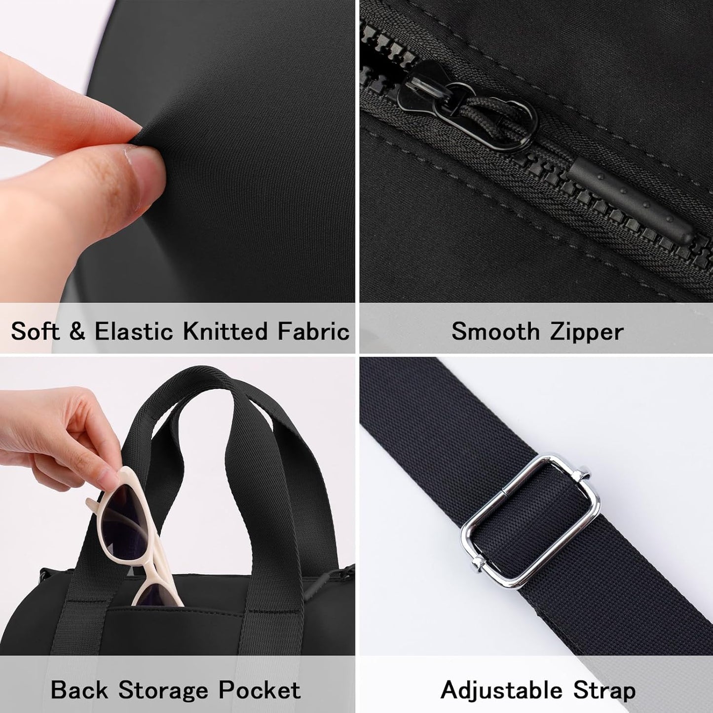 IBEE Small Gym Bag for Women Mini Duffel Bag for Travel Waterproof Workout Crossbody Bags Elastic Fabric Barrel Purse for Sports Fitness Yoga Cute Lightweight