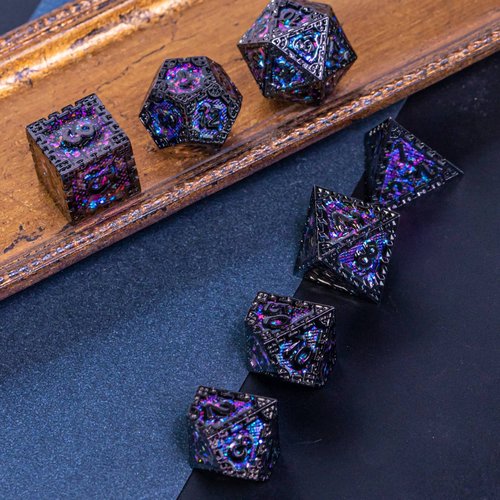 UDIXI Metal DND Dice Set, 7PCS Polyhedral D&D Dice Set Dragon d and d Dice with Gift Box for Dungeons and Dragons Role Playing Games (Purple Sequins)