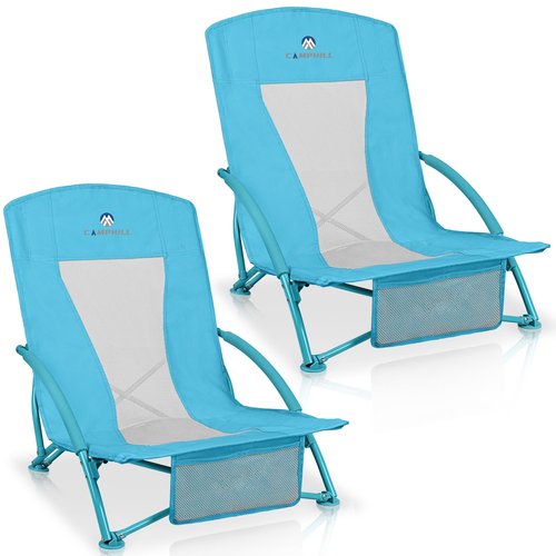Low Beach Chairs 2 Pack,Folding Compact Low Seat Chairs for Adults w/Mesh Back& Storage Bag,Heavy Duty Chair for Outdoor Sand,Travel,Camping,Picnic,Blue
