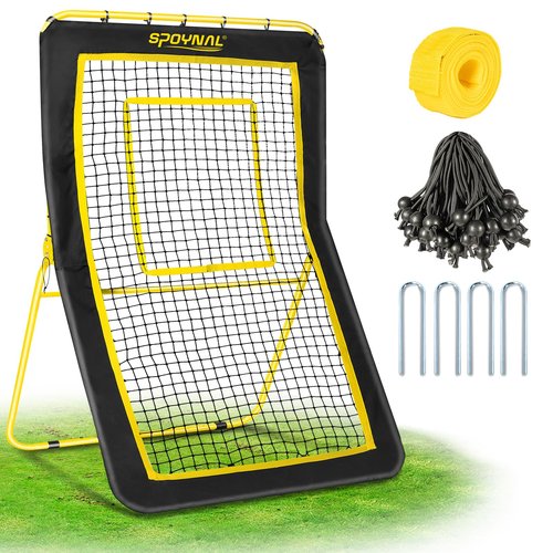 Lacrosse Rebounder - 5-Angle Adjustable Backyard Sports Net for Lacrosse, Soccer & Baseball - 4x7ft Volleyball Rebounder Net, Lacrosse Rebound for Backyard with Target Strip, Solo Drills