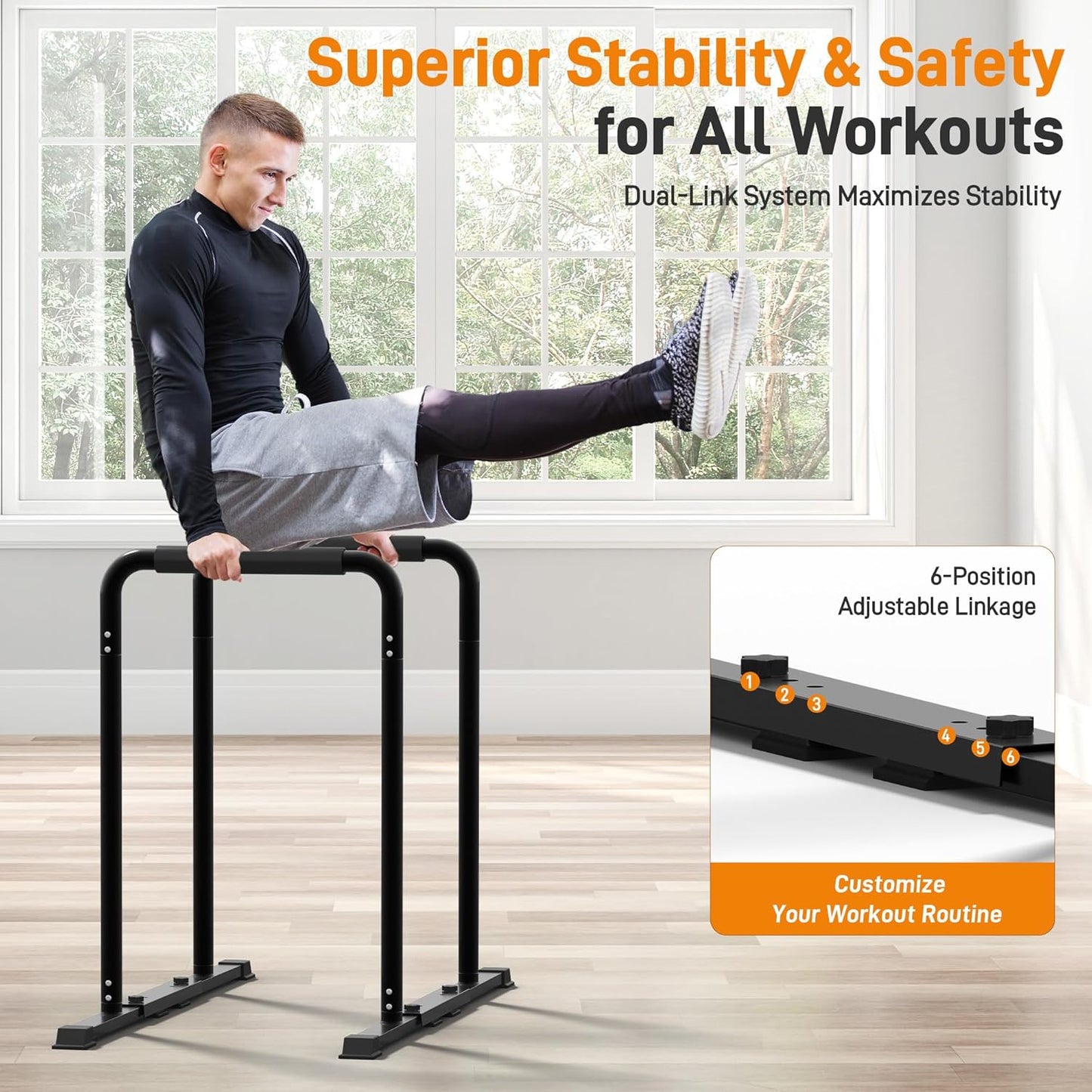 2-in-1 Adjustable Dip Bar Pro Max - Heavy Duty Parallel Bars with Connecting Parts, Extra Tall & Thickened Steel Design for Home Gym, Calisthenics & Strength Training