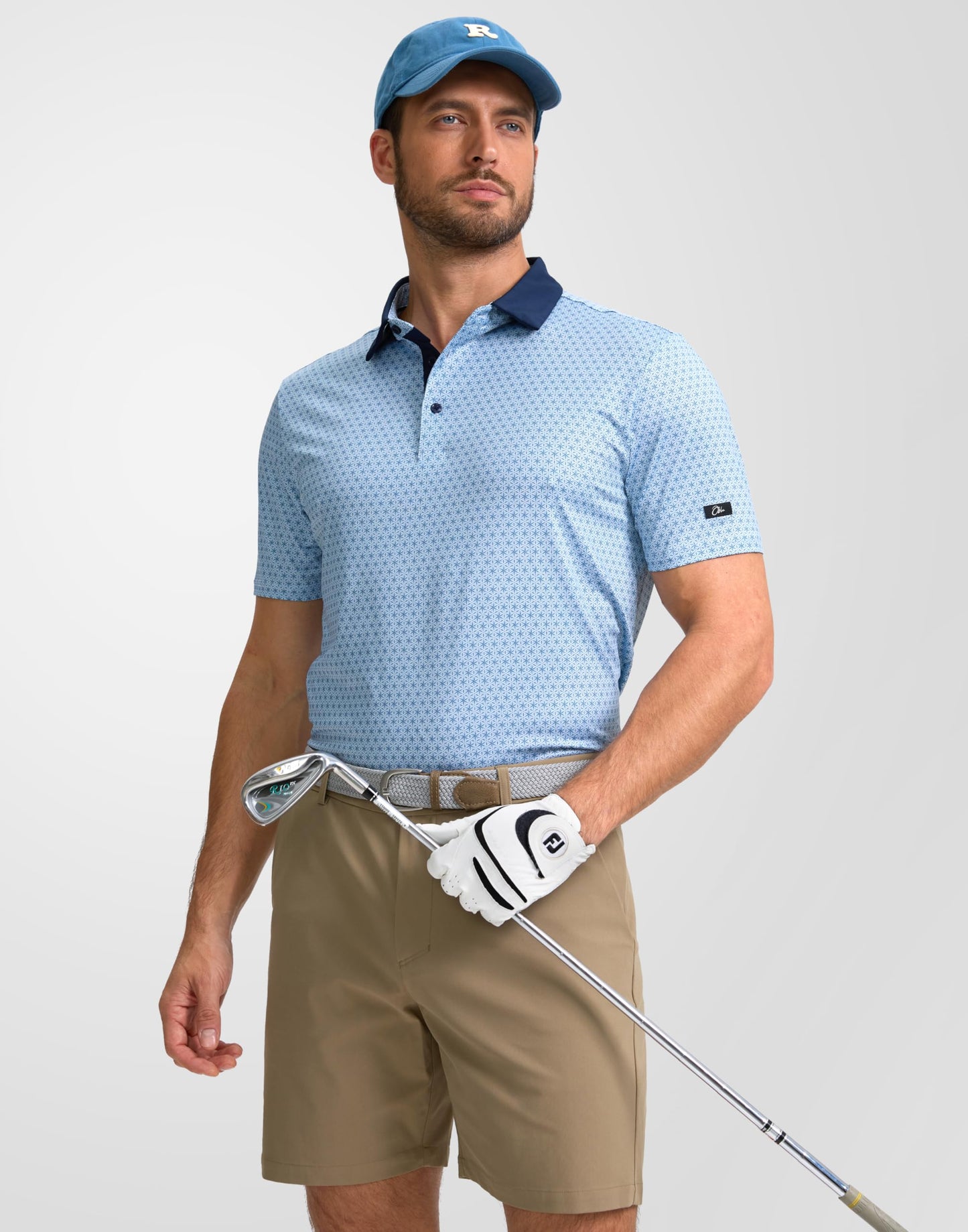 Obla Mens Golf Polo Shirts Short Sleeve Dry Fit Performance Moisture Wicking Casual Print Collared Golf Shirts for Men(Blue Flower_XXL)